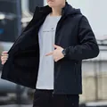 Men's casual black hooded windbreaker jacket featuring a warm fleece lining for autumn - M / Fleece Lined Black
