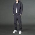 Tuta casual da uomo grigio scuro con strisce laterali e giacca con cappuccio - M / grigio scuro