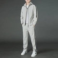 Tuta sportiva da uomo grigio chiaro composta da giacca con zip e pantaloni con strisce - M / Cachi