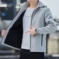 Men's light gray fleece-lined hooded jacket with black interior and zipper pockets - M / Fleece Lined Light Gray