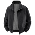 Men's black cotton flight jacket with stand collar and grey mesh lining flat view - M / Black