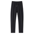 Men's lightweight black ice silk trousers with elastic drawstring waist and side pockets - M / Black