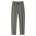 Deep grey green ice silk straight casual pants for men with elastic drawstring waist - M / Army Green