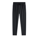Pantaloni casual neri in seta di ghiaccio da uomo con coulisse elastica e tasche con zip - M / Stile a Gamba Dritta / Nero