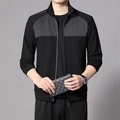 Sportief herenjack in zwart-grijs kleurblokdesign met volledige ritssluiting en kraag - M / 908 Opstaande Kraag Patchwork Jas Alleen