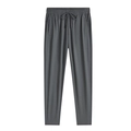 Pantaloni sportivi uomo grigio scuro in seta di ghiaccio con coulisse e tasche zip - M / Stile a Taglio Piatto / Grigio
