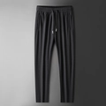Pantaloni sportivi da uomo in seta di ghiaccio nera con coulisse elastica e tasche laterali - L / Nero