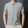 Schmal geschnittenes Herren-Poloshirt in Hell-Salbeigrün mit Reißverschlusskragen - S / Space Grau