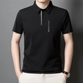 Polo noir classique pour homme avec col contrasté blanc et détail zippé vertical - S / Noir Obsidienne