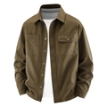 Men's washed cotton workwear shirt in olive green with double pockets and buttons - Coffee