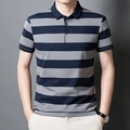Polo de algodón para hombre con rayas horizontales en azul marino y gris - M / Azul Gris