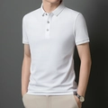 Slim fit men's white short sleeve Polo shirt in breathable mercerized pique cotton fabric - Moonlight White