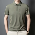 Polo d'été à manches courtes pour hommes en vert olive avec col zippé décontracté - S / Vert Jungle