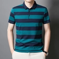 Polo de algodón entallado para hombre con rayas horizontales anchas en azul marino y verde - M / Azul oscuro