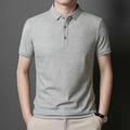 Men's short sleeve polo shirt in grey melange with premium mercerized cotton fabric - Mixed Grey