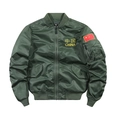 Chaqueta bomber MA-1 clásica verde militar con bordado chino y bolsillo utilitario - M / Verde Militar