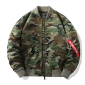 Men's camouflage bomber jacket with rib trim and red ribbon detail on the sleeve - M / Camouflage (Thin)