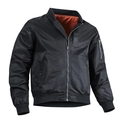 Classic black MA-1 bomber jacket with orange lining and ribbed cuffs shown on hollow man - M / Black