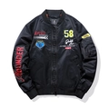 Chaqueta bomber MA-1 negra clásica con bordados vintage y parches de estilo racing - M / Negro