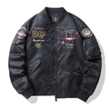 Chaqueta bomber MA1 negra con parches militares y detalles de bordado de aviación - M / Negro