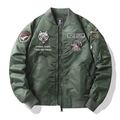 Chaqueta bomber MA-1 verde militar con bordados militares y bolsillo en la manga - M / Verde Militar
