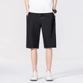 Men's loose ice silk sports shorts in black with drawstring waist and zipper pockets - M / Black