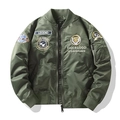 Army green bomber jacket with military embroidery patches and ribbed cuffs - M / Army Green