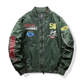 Chaqueta bomber piloto MA1 verde oliva con bordados racing vintage y parches - M / Verde Militar