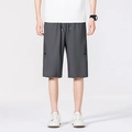 Men's dark grey quick-dry ice silk sports shorts with elastic waist and zipper pockets - M / Dark Gray