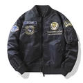 Black pilot bomber jacket with vintage embroidery patches and ribbed collar - M / Black