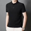 Men's slim fit short sleeve mercerized cotton polo shirt in classic solid black color - Piano Black