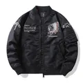 Veste bomber MA-1 noire pour homme avec broderies américaines et patchs style pilote - M / Noir