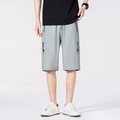 Men's light grey ice silk sports shorts with Sports 1987 print and drawstring waist - M / Light Gray