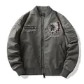 Blouson aviateur MA-1 gris pour hommes avec broderies détaillées et finitions côtelées - M / gris foncé
