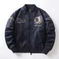 Veste aviateur MA1 bleu foncé avec broderies indiennes et écussons militaires de luxe - M / Bleu foncé