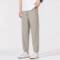 Pantaloni jogger uomo in seta di ghiaccio kaki chiaro con coulisse e tasca con zip - L / Cachi