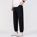 Pantaloni jogger uomo neri in seta di ghiaccio con coulisse elastica e tasche con zip - L / Nero