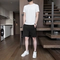 Men's summer ice silk quick-dry sportswear set in white t-shirt and black shorts - M / White