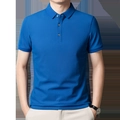 Royal blue short sleeve piqué cotton polo shirt for men with ribbed collar and three buttons - Klein Blue