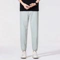 Pantaloni jogger verde salvia in seta di ghiaccio con vita elastica e coulisse - L / Grigio chiaro