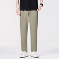 Herren Eisseide-Hose in Salbeigrün mit elastischem Kordelzug und geradem Schnitt für Sommer - L / Khaki