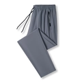Dark grey men's ice silk sports pants with elastic drawstring waist and zip pocket - S / Straight Leg Style / Gray