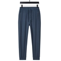 Men's ice silk dark grey-blue sweatpants with elastic waist and zippered pockets - XL / Grey Blue Cuffed