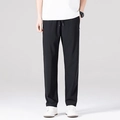 Pantaloni sportivi neri in seta di ghiaccio da uomo con coulisse e tasche con cerniera - M / Nero / Fondo dritto