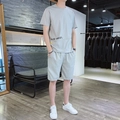 Herren Sommer Freizeit-Set aus Eisseide mit T-Shirt und Kordelzug-Shorts in Hellgrau - M / Grau