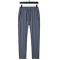 Men's ice silk high-elastic dark grey jogger pants with drawstring waist and zipper pockets - XL / Grey Straight Leg