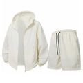 Men's cream-colored hooded sun protection set with zip jacket and matching shorts - Off-white