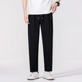 Pantaloni da uomo neri in seta di ghiaccio con vita elastica e coulisse metallica - M / Black / Straight Leg
