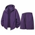 Men's purple sun protection set with lightweight hooded jacket and drawstring shorts - Purple