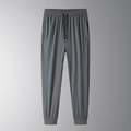 Men's dark grey ice silk jogger pants with elastic drawstring waist and side zip pocket - M / Grey Joggers